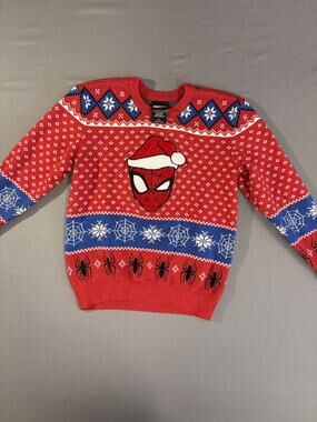 Marvel Spiderman Disney Christmas Sweater Kids Youth Sz Large Red & Blue